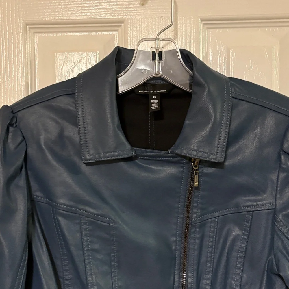 WHBM Blue Coated Denim Zippered Jacket - Picture 3 of 15